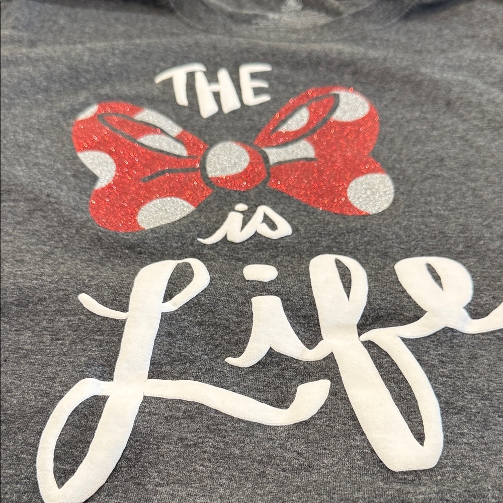 Disney Women’s Charcoal Gray Long Sleeve Tee with Red and White Bow